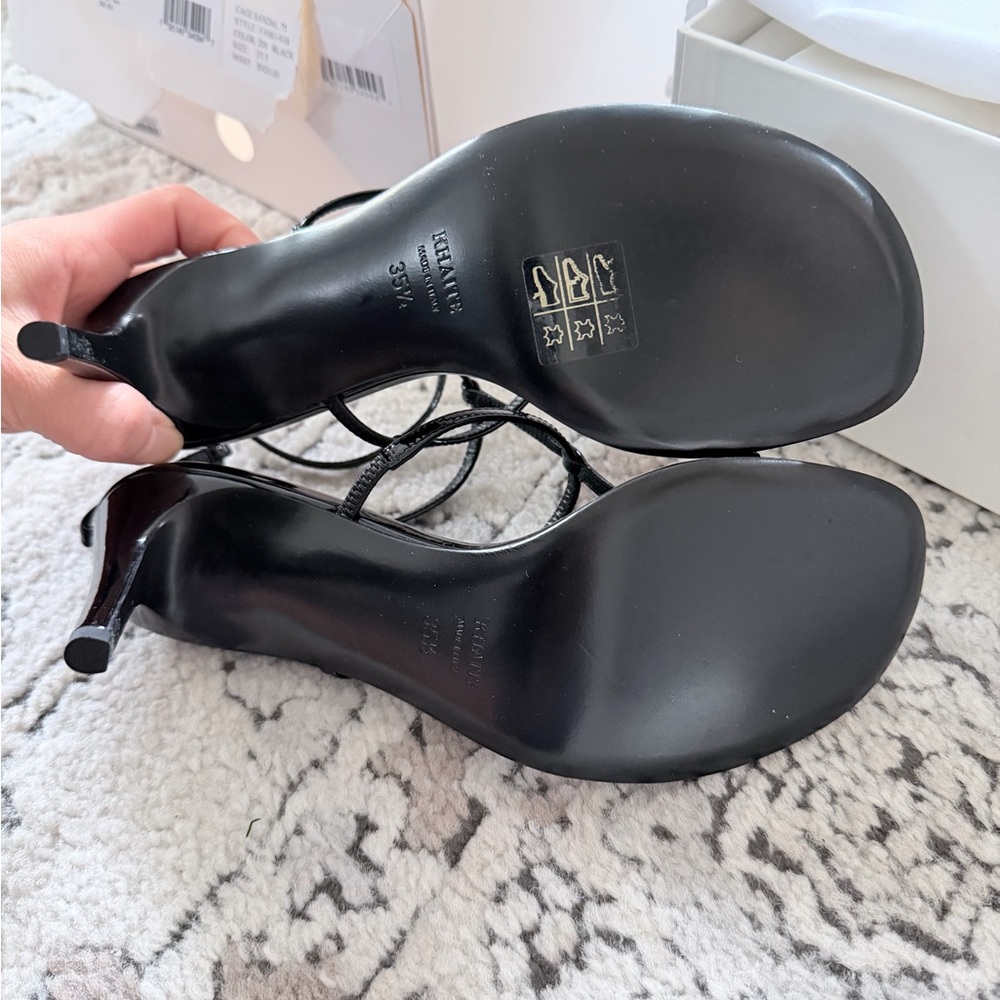 KHAITE Black Patent Strappy Stiletto Cage Sandals - Picture 7 of 12